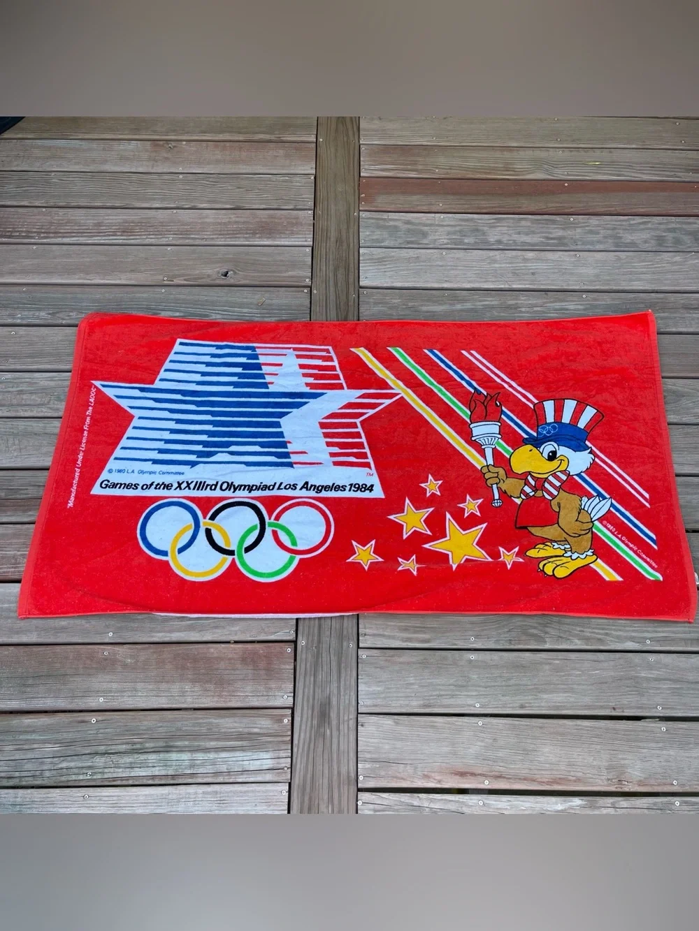 1984 LA Olympics Towel Sam Eagle Beach Pool Swim Gym Summer Games Los Angeles